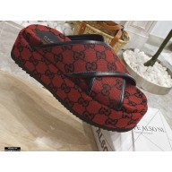 Gucci Heel 5.5cm Platform 4cm Criss-cross Straps GG Slide Sandals Canvas Red 2021