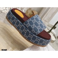 Gucci Heel 5.5cm Platform 4cm GG Slide Sandals Blue 2021