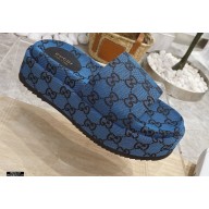 Gucci Heel 5.5cm Platform 4cm GG Slide Sandals Canvas Blue 2021