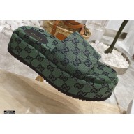 Gucci Heel 5.5cm Platform 4cm GG Slide Sandals Canvas Green 2021