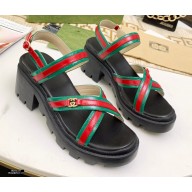 Gucci Lug Sole Sandals with Web 645776 Green/Red 2021