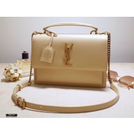 Saint Laurent Medium Sunset Satchel Bag in Leather 634723 Beige