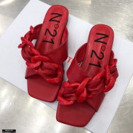 N°21 Braided Chunky Chain-Embellished Slides Red 2021
