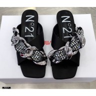 N°21 Braided Chunky Chain-Embellished Slides Black/Silver 2021