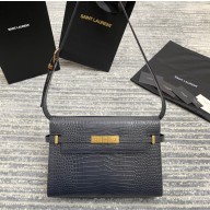 Saint Laurent Manhattan Shoulder Bag in Crocodile Embossed Leather 579271 Gray