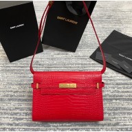 Saint Laurent Manhattan Shoulder Bag in Crocodile Embossed Leather 579271 Red