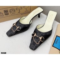 Gucci Heel 5.5cm Vintage Chain Horsebit Slides Black 2021