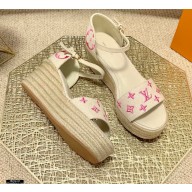 Louis Vuitton Monogram-embroidered Canvas Starboard Wedge Espadrilles Sandals White/Pink 2021