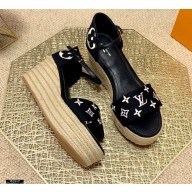 Louis Vuitton Monogram-embroidered Canvas Starboard Wedge Espadrilles Sandals Black/White 2021