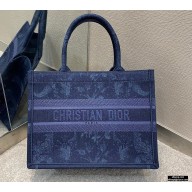 Dior Small Book Tote Bag in Flowers Embroidered Denim Blue 2021
