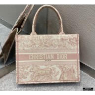 Dior Small Book Tote Bag in Toile de Jouy Embroidery Pink 2021