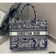 Dior Small Book Tote Bag in Toile de Jouy Reverse Embroidery Blue 2021
