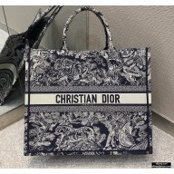 Dior Book Tote Bag in Toile de Jouy Reverse Embroidery Blue 2021