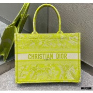 Dior Small Book Tote Bag in Toile de Jouy Reverse Embroidery Yellow 2021