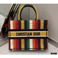 Dior Small Book Tote Bag in Multicolor D-Stripes Embroidery 2021