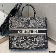 Dior Book Tote Bag in Black and White Around the World Embroidery 2021