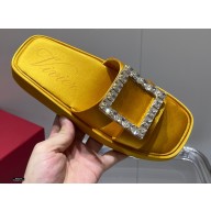 Roger Vivier Slide Strass Buckle Mules in Satin Yellow 2021