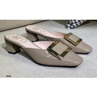 Roger Vivier Heel 4.5cm Belle Metal Buckle Mules in Leather Patent Gray 2021