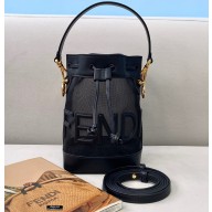 Fendi Leather and Mesh Mon Tresor Mini Bucket Bag Black 2021