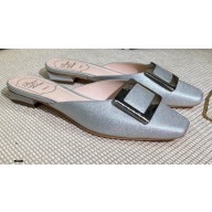 Roger Vivier Heel 2cm Belle Metal Buckle Mules in Leather Silver 2021