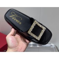 Roger Vivier Slide Strass Buckle Mules in Leather Black 2021