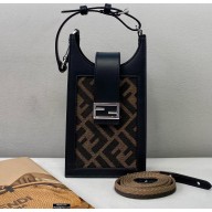 Fendi Flat Baguette Mobile Phone Holder Bag Brown Fabric 2021
