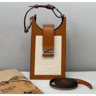 Fendi Flat Baguette Mobile Phone Holder Bag Beige Canvas 2021