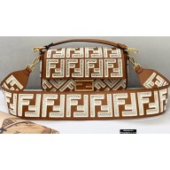 Fendi Brown Leather Medium Baguette Bag with FF Embroidery 2021