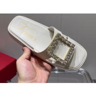 Roger Vivier Slide Strass Buckle Mules in Leather White 2021