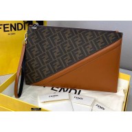 Fendi Medium Flat Pouch Clutch Bag Brown Fabric 2021