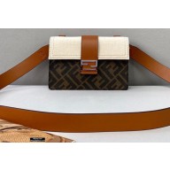 Fendi Brown Fabric Baguette Pouch Bag White/Brown 2021