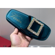 Roger Vivier Slide Strass Buckle Mules in Satin Blue 2021