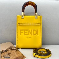 Fendi Leather Mini Sunshine Shopper Bag Yellow 2021