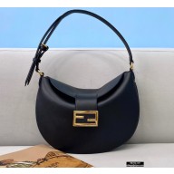 Fendi Leather Small Croissant Hobo Bag Black 2021