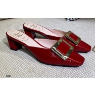 Roger Vivier Heel 4.5cm Belle Metal Buckle Mules in Leather Patent Burgundy 2021