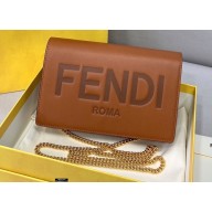 Fendi ROMA Leather Wallet On Chain Mini Bag Brown 2021