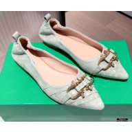 Bottega Veneta THE MADAME Horsebit Ballet Flats Suede Pale Green 2021