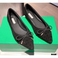 Bottega Veneta THE MADAME Bow Ballet Flats Intrecciato Suede Black 2021