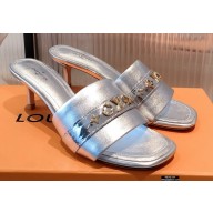 Louis Vuitton Monogram Studs Heel Revival Mules Silver 2021