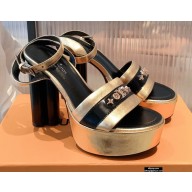 Louis Vuitton Monogram Studs Heel Podium Platform Sandals Gold 2021