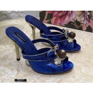 Dolce & Gabbana Crystal Heel 10.5cm Python Mules Blue 2021