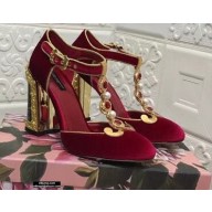 Dolce & Gabbana Heel 10.5cm T-strap Sandals Red with Pearls 2021