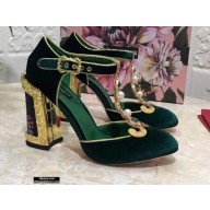 Dolce & Gabbana Heel 10.5cm T-strap Sandals Green with Pearls 2021