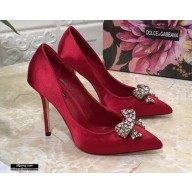 Dolce & Gabbana Heel 10.5cm Satin Pumps Red with Crystal Bow 2021