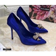 Dolce & Gabbana Heel 10.5cm Satin Pumps Blue with Crystal Bow 2021