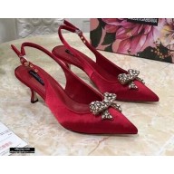 Dolce & Gabbana Heel 6.5cm Satin Slingbacks Red with Crystal Bow 2021