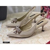 Dolce & Gabbana Heel 6.5cm Satin Slingbacks Beige with Crystal Bow 2021