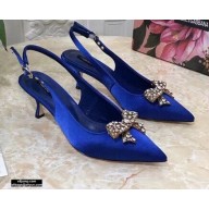Dolce & Gabbana Heel 6.5cm Satin Slingbacks Blue with Crystal Bow 2021