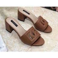 Dolce & Gabbana Heel 6.5cm Calfskin Mules Brown With DG Millennials Logo 2021