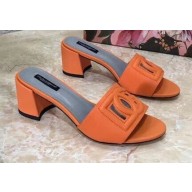 Dolce & Gabbana Heel 6.5cm Calfskin Mules Orange With DG Millennials Logo 2021